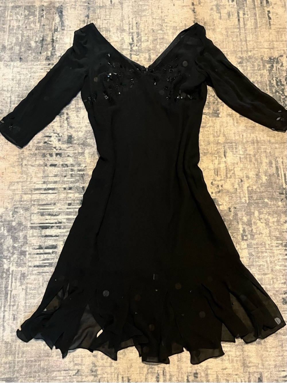 90’s Maggie London Black Silk Dress Size 14 Beaded Bodice Midi Formal Dress